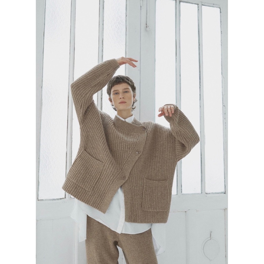 Monica Cordera Wool Silk Angora Cardigan OS Asymmetric Button Front Chunky Spain